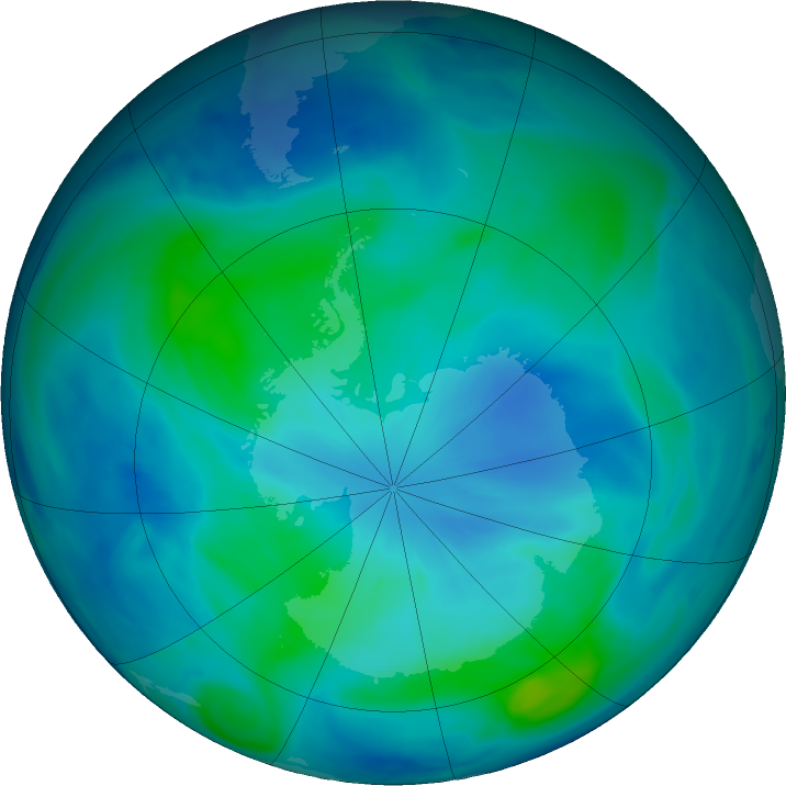 Antarctic ozone map for 05 March 2021